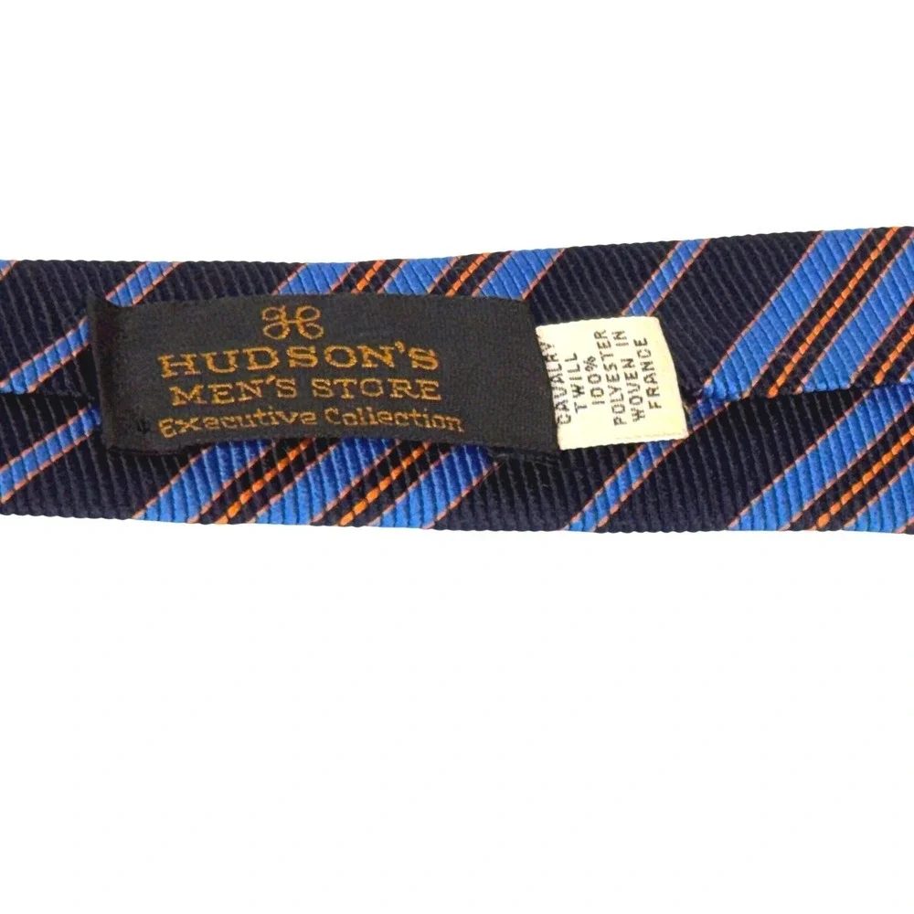 Hudson's Men's Store Tie Blue Striped Executive‎ Collection Cavalry Twill